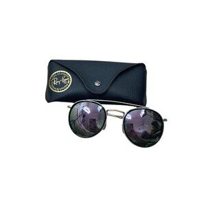 Ray-Ban Round Double Bridge Sunglasses Gold Frame Green-Lens with Case